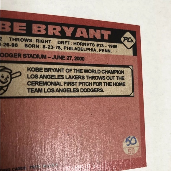 Kobe Bryant Los Angeles Dodgers Trading Card RARE - Picture 6 of 6